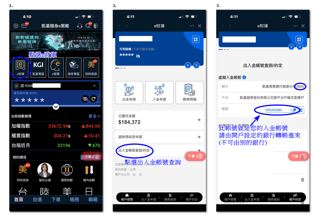 方法2.自行入金(請注意只能用開戶時約定的銀行帳戶，不可用名下其他銀行帳戶)